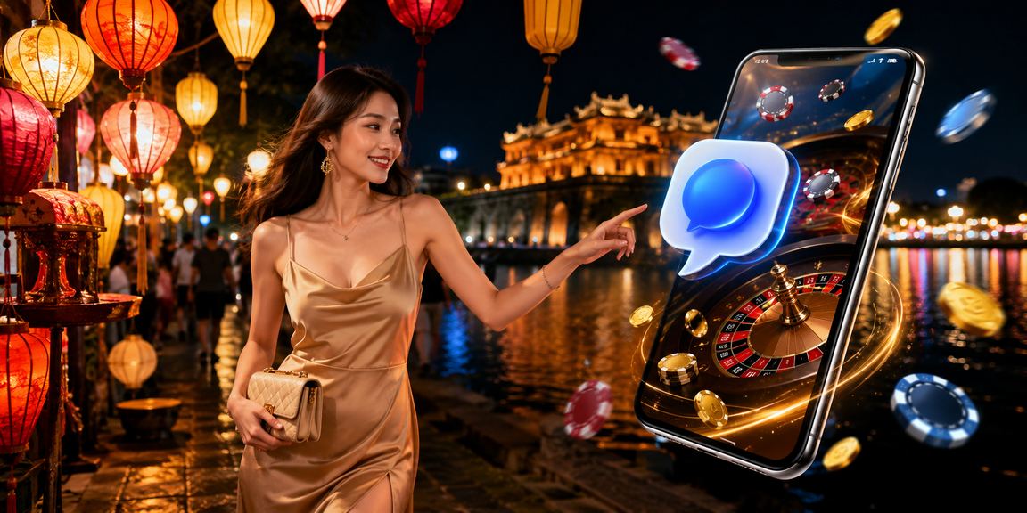 Người dùng Huế xem nền tảng giải trí trên di động tại chợ đêm